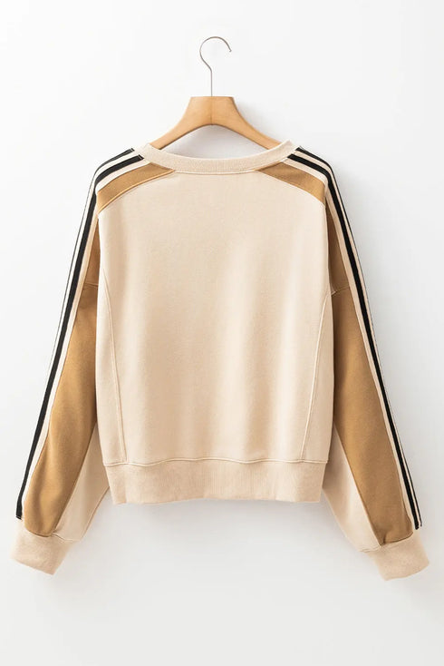 'Stellarae' Striped Long Sleeve Beige Sweater - Celes Fashion